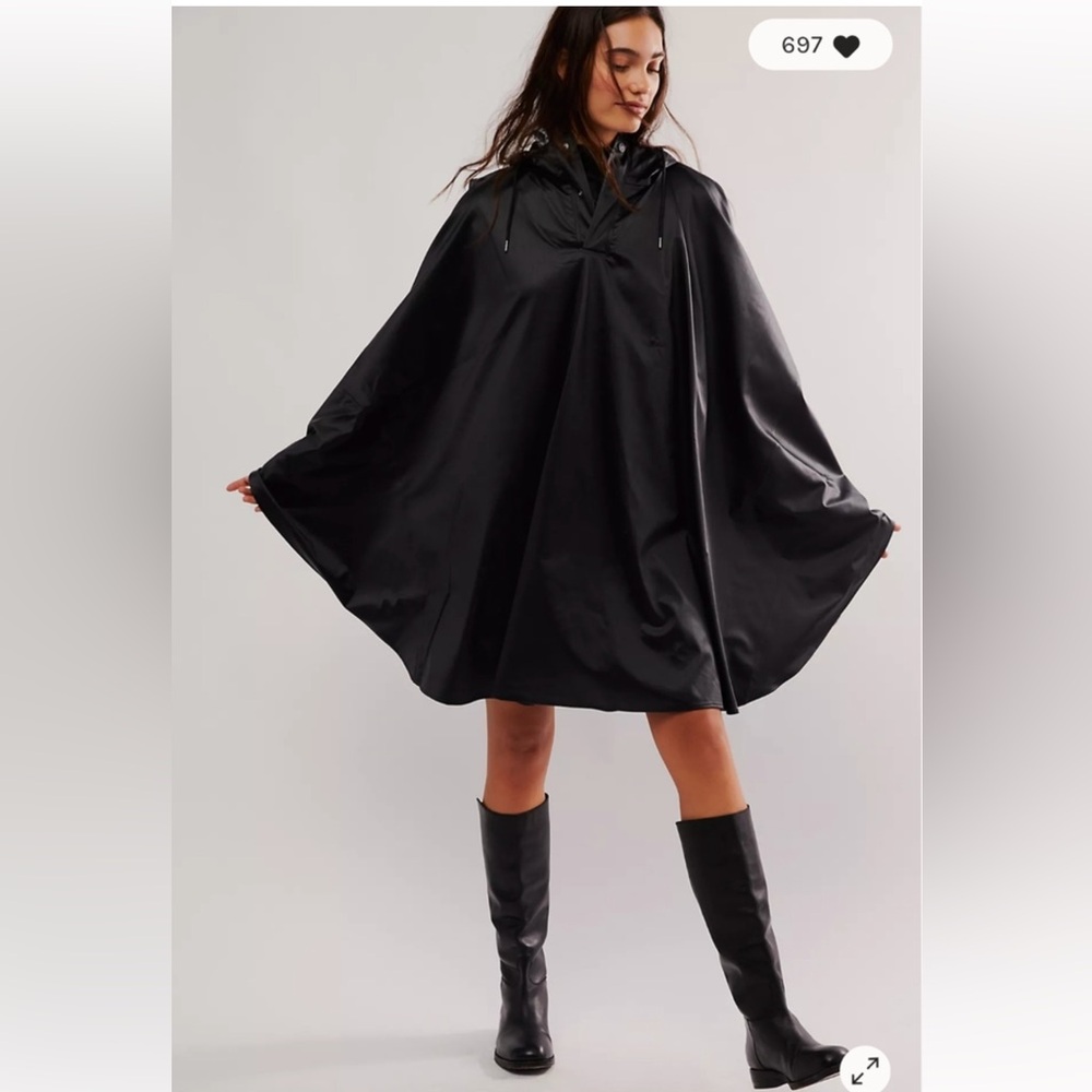 Free People RAINS Black Hooded Rain Cape